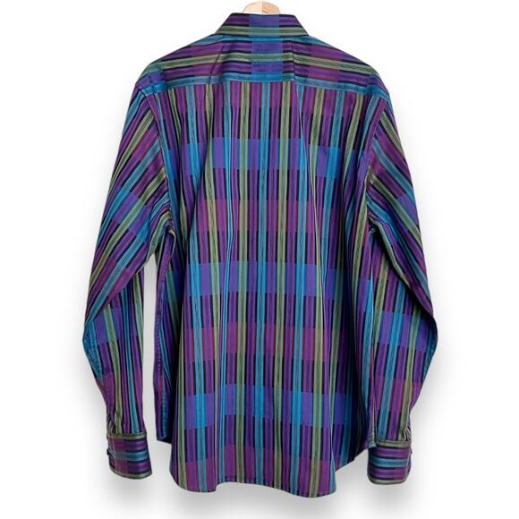 Robert Graham Purple and Teal Button Down With Embroidered Cuffs Men's Size XL - Picture 2 of 8